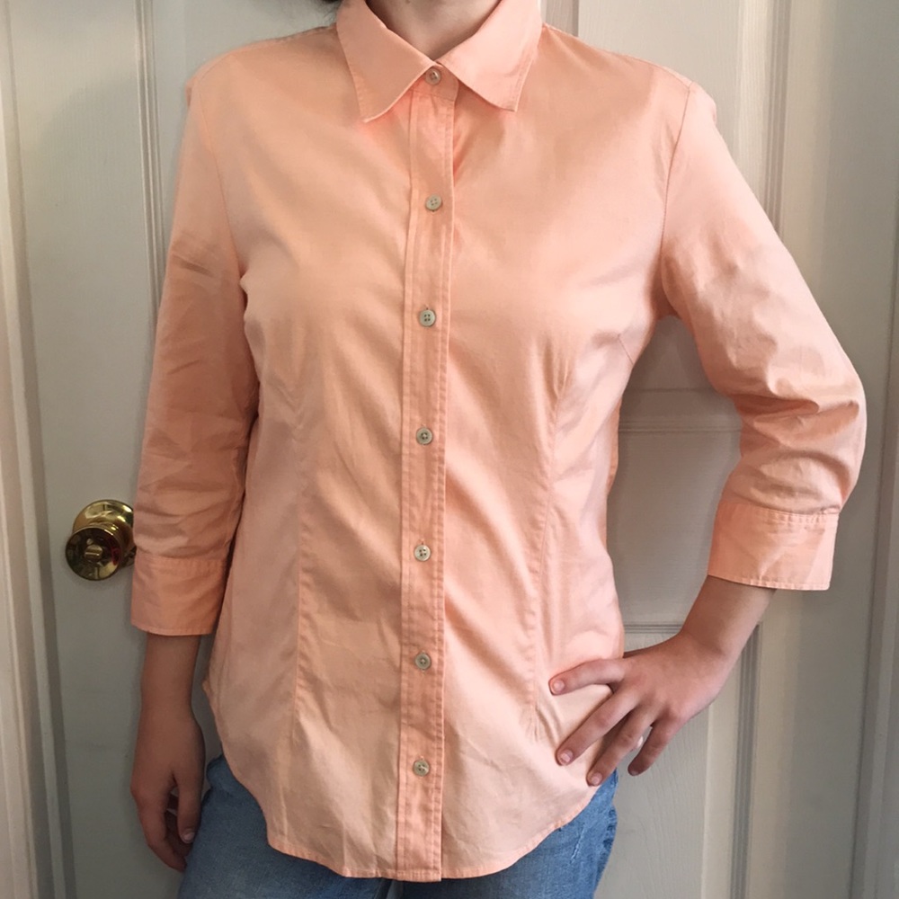 GAP Peach 3/4 Sleeve Button Down Shirt 10